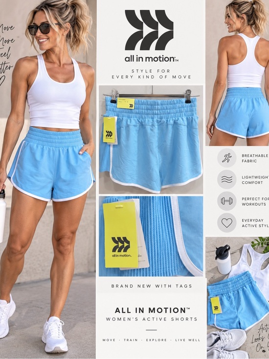 all in motion Pants - all in motion Light Blue Athletic Shorts with White Trim